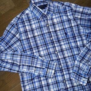 Ralph Lauren Men's Blue and White Plaid Shirt